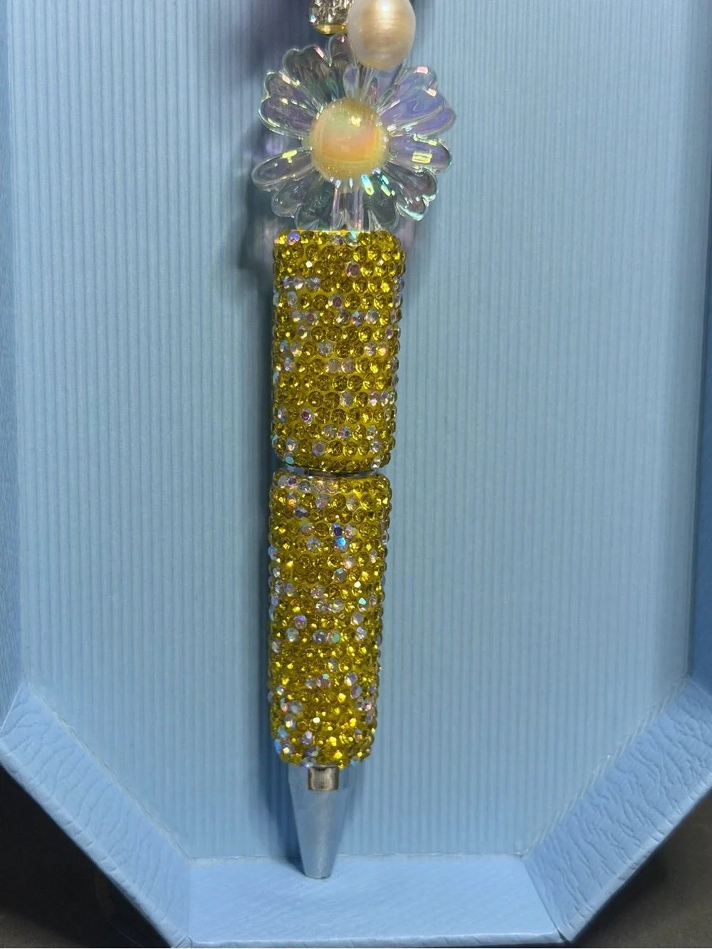 Handmade Yellow Crystal Butterfly & Flower Pen